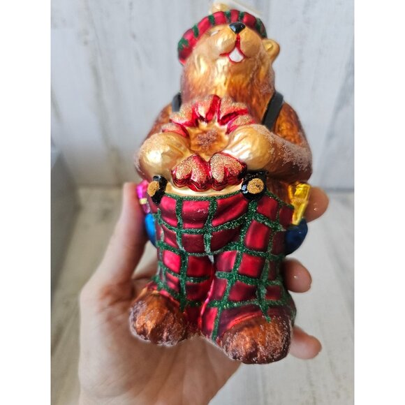 vintage Radko bearing heart plaid suspenders Scottish ornament 1996 Xmas tree - Picture 9 of 10